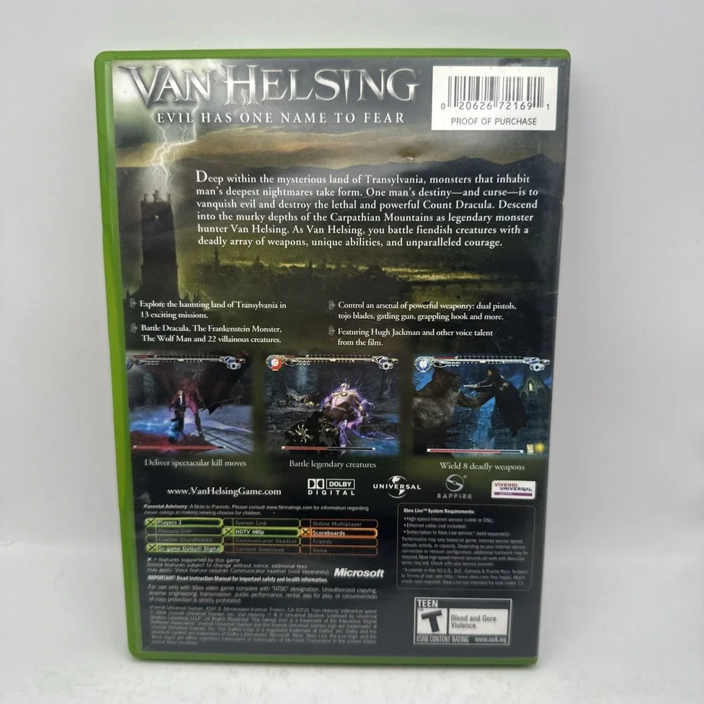 Van Helsing Microsoft Xbox Complete CIB w Manual